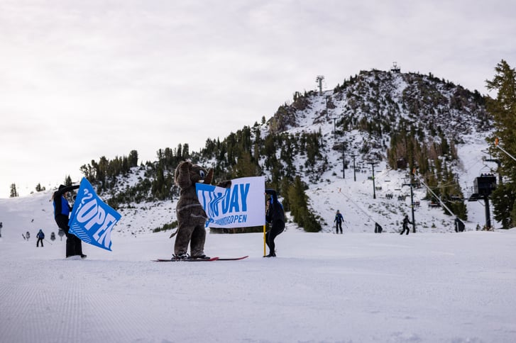 Mammoth Mountain mascot Woolly on opening day